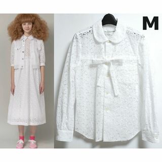 COMME des GARCONS GIRL - M 新品 コムデギャルソン ガール 総 レース 長袖 丸襟 シャツ ブラウス 白