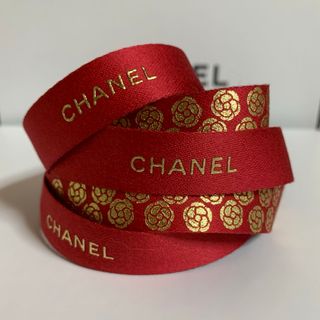 シャネル(CHANEL)のCHANEL  リボン レッド×ゴールド 1m(ラッピング/包装)