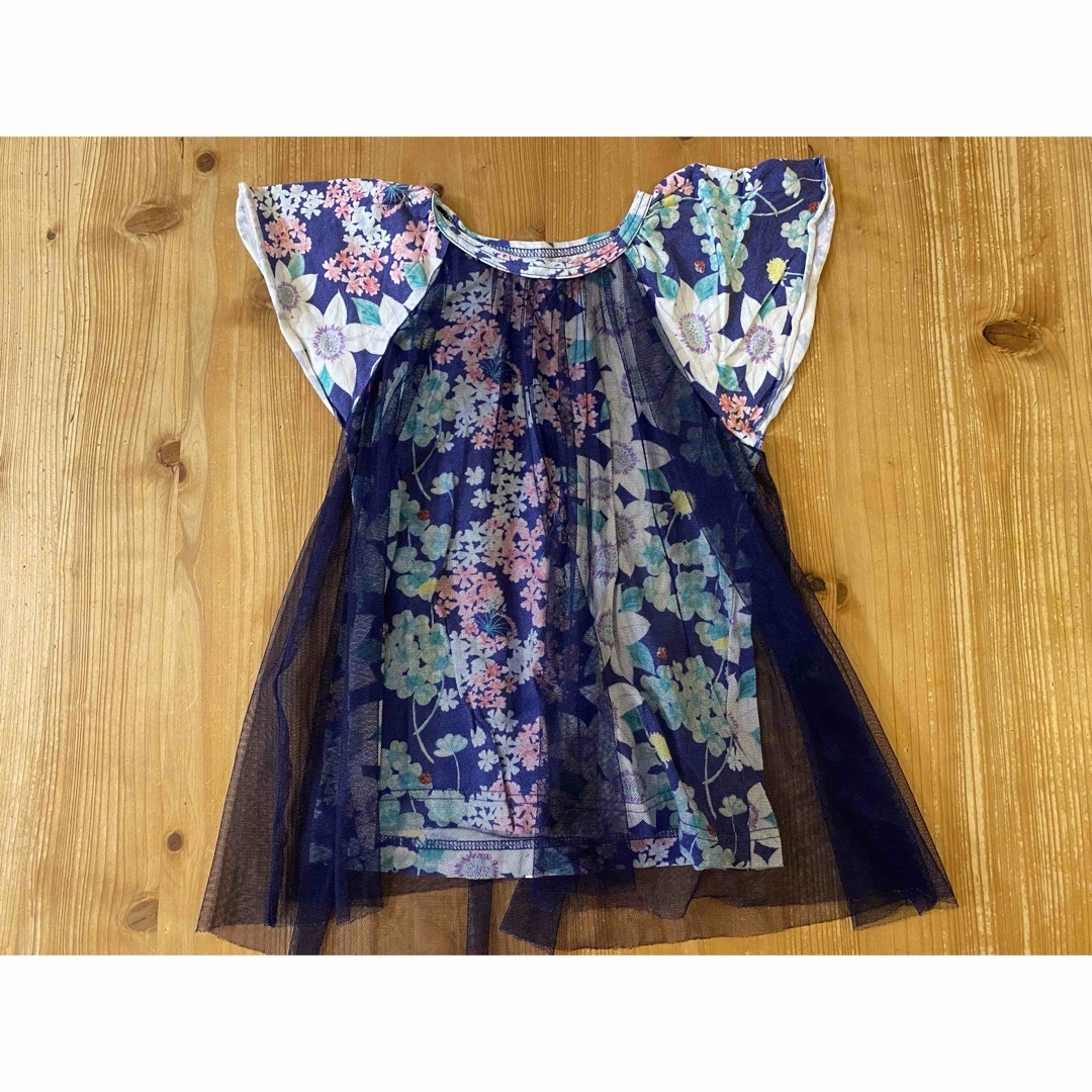 hakka kids(ハッカキッズ)のハッカキッズ 花柄 チュール サイズ120 キッズ/ベビー/マタニティのキッズ服女の子用(90cm~)(Tシャツ/カットソー)の商品写真