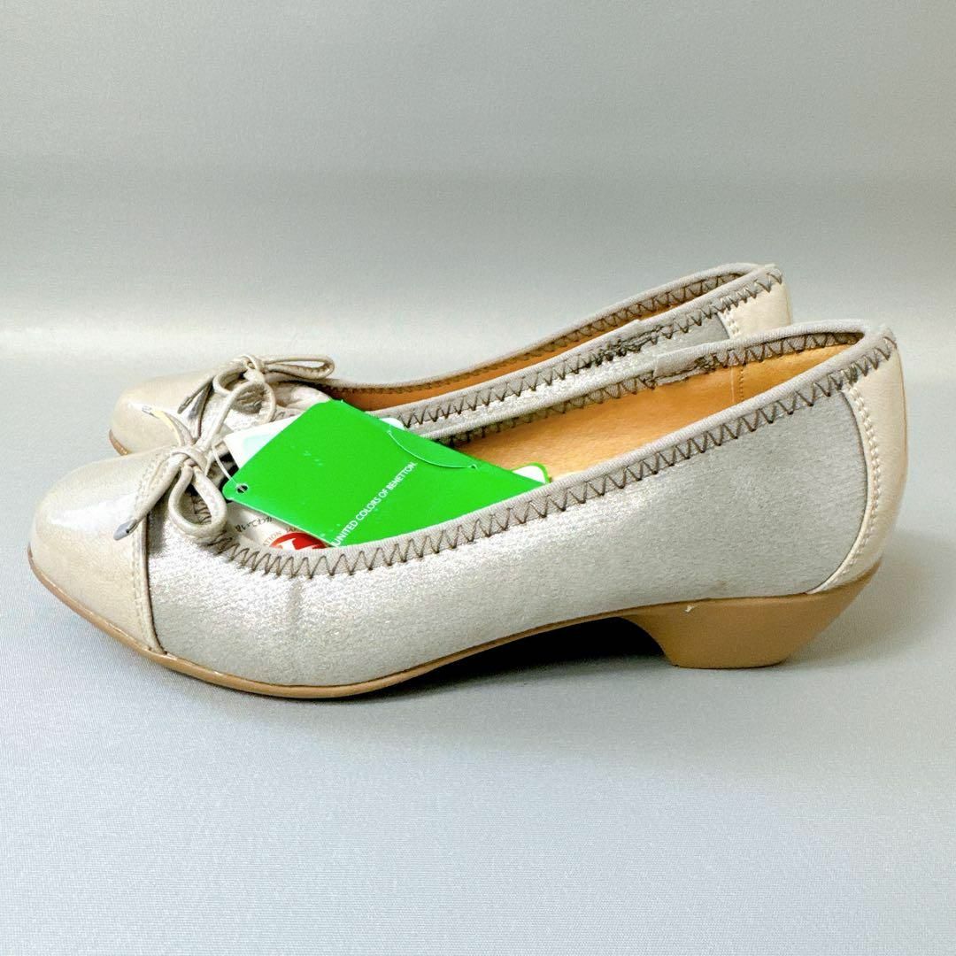 BENETTON ベネトン　パンプス　リボン　グレー　21.0cm レディースの靴/シューズ(バレエシューズ)の商品写真
