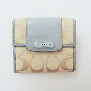 コーチ(COACH)のCOACH(コーチ) Wホック財布 シグネチャー柄 ベージュ×グレー ジャガード×レザー(財布)