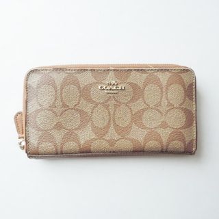 コーチ(COACH)のCOACH(コーチ) 長財布 シグネチャー柄 F54632 カーキ×ダークブラウン レザー×PVC(塩化ビニール)(財布)