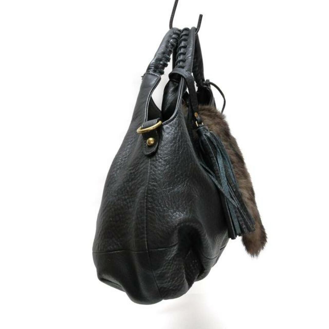 VIOLAd'ORO(ヴィオラドーロ) ハンドバッグ - 黒×ダークブラウン ファー着脱可 レザー×ファー レディースのバッグ(ハンドバッグ)の商品写真