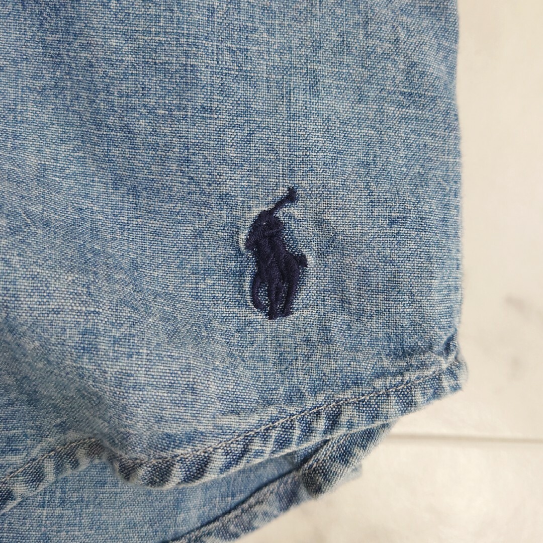 POLO RALPH LAUREN(ポロラルフローレン)の美品♪ ポロラルフローレン 半袖 デニムシャツ ロゴ刺繍 インド製 レディースのトップス(シャツ/ブラウス(長袖/七分))の商品写真