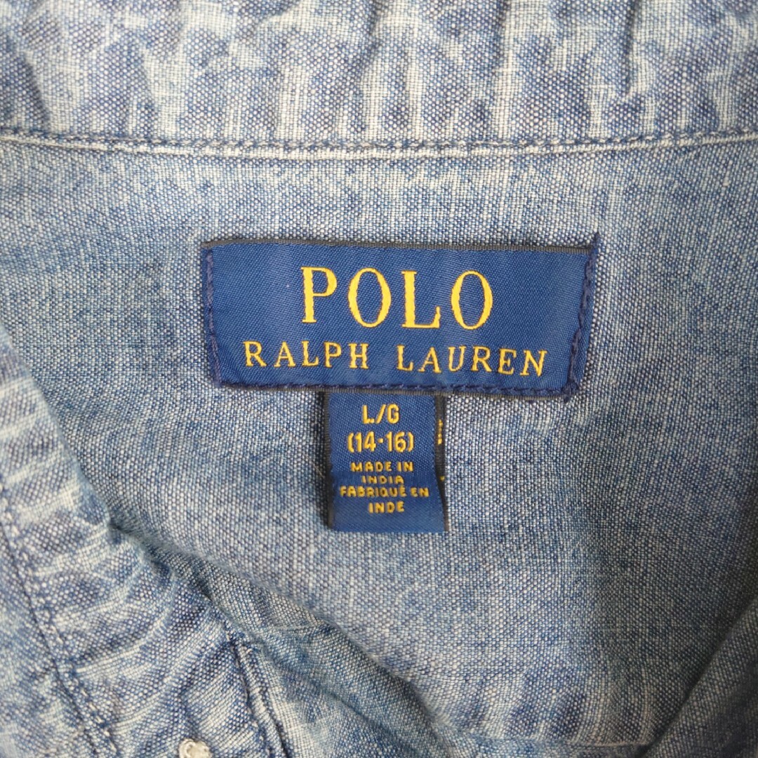 POLO RALPH LAUREN(ポロラルフローレン)の美品♪ ポロラルフローレン 半袖 デニムシャツ ロゴ刺繍 インド製 レディースのトップス(シャツ/ブラウス(長袖/七分))の商品写真