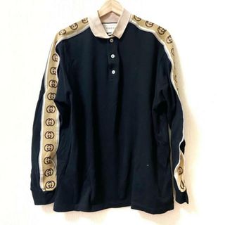 グッチ(Gucci)のGUCCI(グッチ) 長袖ポロシャツ サイズXL メンズ - 黒×ベージュ×白 インターロッキングG(ポロシャツ)