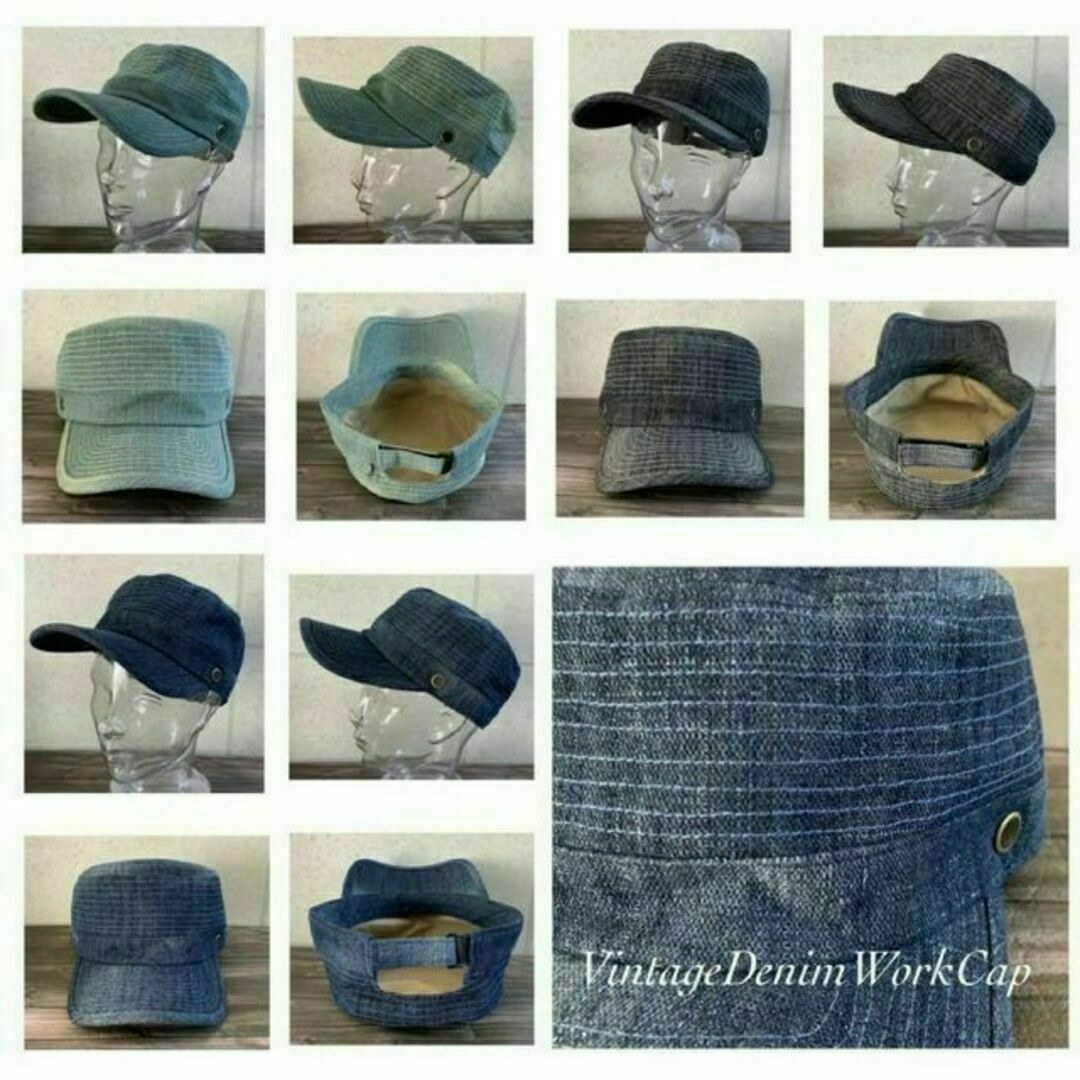 送料込 帽子 ヴィンテージ ウォッシュ加工 デニム ワークキャップ キャップ 黒 メンズの帽子(キャップ)の商品写真