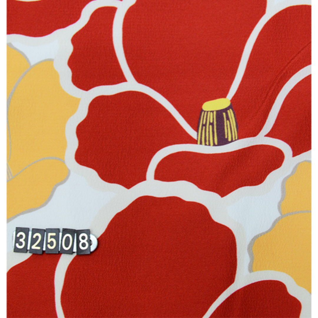 二尺三寸袖着物 単品 仕立て上がり 合繊 白地×赤×オレンジ NO32508-4 レディースの水着/浴衣(振袖)の商品写真