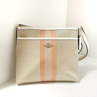 コーチ(COACH)のCOACH(コーチ) ショルダーバッグ美品  ヴァーシティ ストライプ キャンバス ファイル バッグ F73157 ベージュ×アイボリー×オレンジ ジャガード×レザー(ショルダーバッグ)