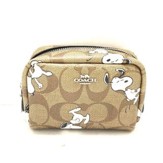 COACH - COACH(コーチ) ポーチ美品  ミニボクシーコスメティックケースインシグネチャーキャンバスウィズスヌーピープリント C4595 カーキ×白×黒 PEANUTSコラボ PVC(塩化ビニール)