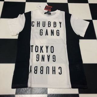 チャビーギャング(CHUBBYGANG)のチャビーギャング 120 ロゴ Tシャツ 黒 白 バイカラー(Tシャツ/カットソー)