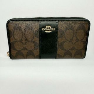 コーチ(COACH)のCOACH(コーチ) 長財布 シグネチャー柄 F54630 ダークブラウン×黒 PVC(塩化ビニール)×レザー(財布)