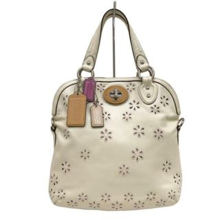 コーチ(COACH)のCOACH(コーチ) ハンドバッグ ポピーアイレットレザーフォールドオーバークロスボディー 22436 アイボリー×ライトピンク×ライトブラウン パンチング/フラワー(花) レザー(ハンドバッグ)