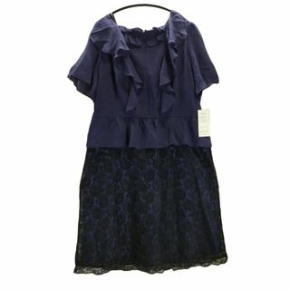 SS0197◆ 新品 フリルワンピース シフォン 花柄レース 19ABR84 紫(ひざ丈ワンピース)