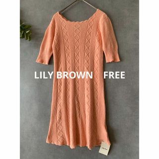 リリーブラウン(Lily Brown)の未使用品 LILY BROWN サーモンピンク 細身ニット 丈長 半袖(カットソー(半袖/袖なし))