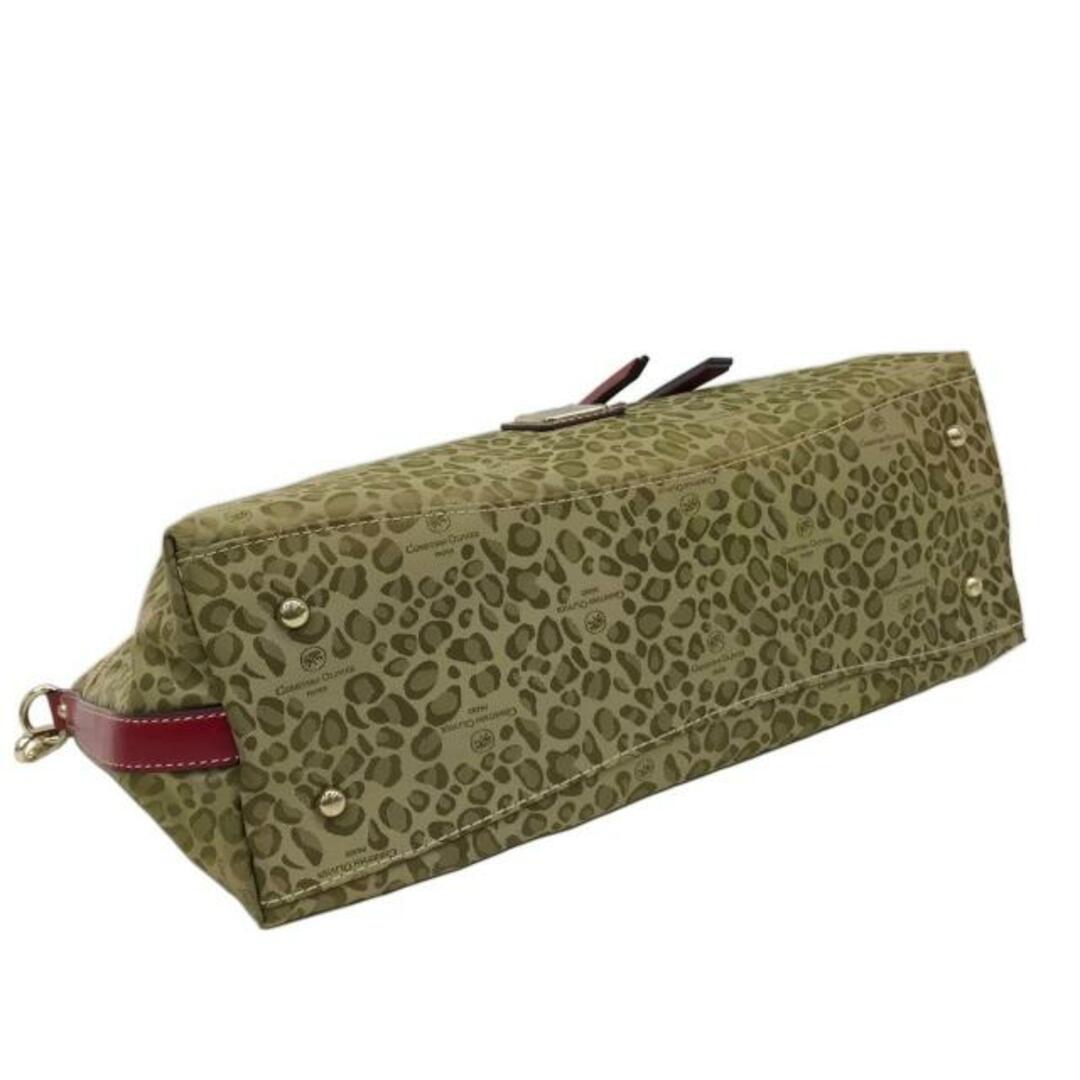 CHRISTIAN OLIVIER(クリスチャン オリビエ) ハンドバッグ - ベージュ×カーキ×レッド 豹柄 ナイロン×レザー レディースのバッグ(ハンドバッグ)の商品写真