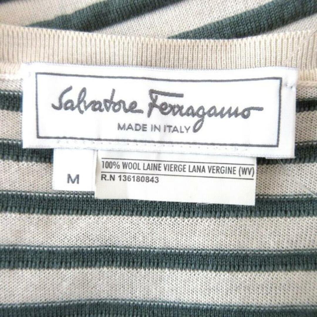 Salvatore Ferragamo(サルヴァトーレフェラガモ)のSalvatoreFerragamo(サルバトーレフェラガモ) 長袖セーター サイズM メンズ - アイボリー×グリーン×マルチ Vネック/ボーダー/ガンチーニ メンズのトップス(ニット/セーター)の商品写真