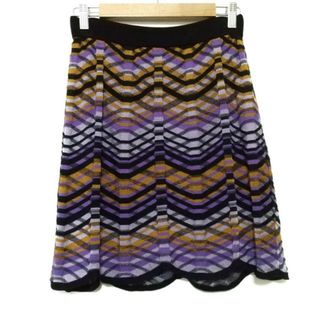 ミッソーニ(MISSONI)のMISSONI(ミッソーニ) スカート レディース美品  - 黒×パープル×マルチ ひざ丈/ニット/ウエストゴム(その他)