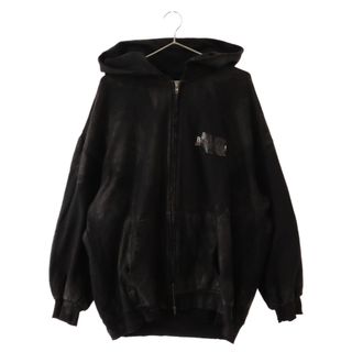 バレンシアガ(Balenciaga)のBALENCIAGA バレンシアガ キャンペーンロゴダメージ加工ジップアップフーディ パーカー ブラック 720424 TNVK5(パーカー)