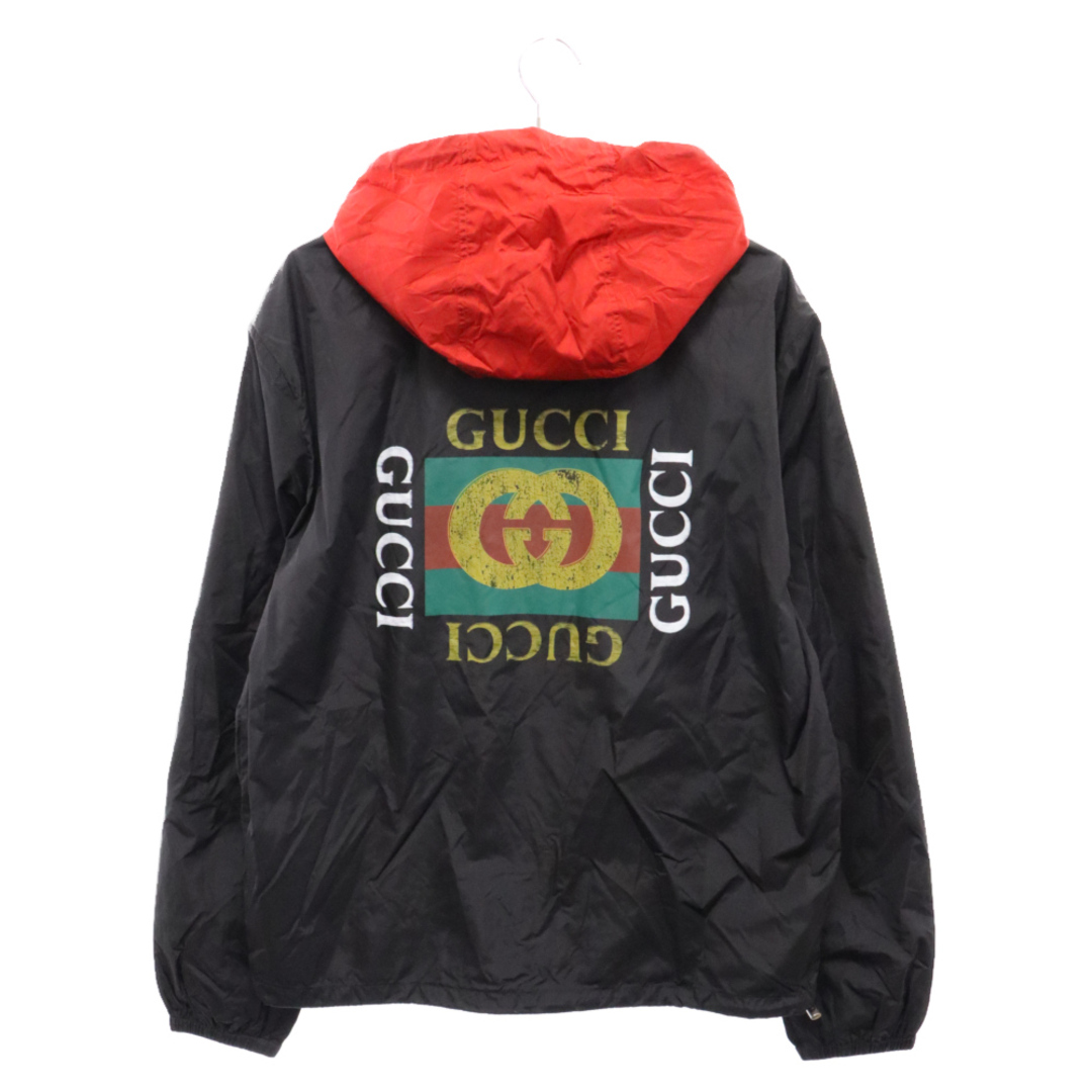 Gucci(グッチ)のGUCCI グッチ ヴィンテージロゴ フード付きウインドブレーカー ナイロンジャケット ブラック/レッド 473302 Z719B メンズのジャケット/アウター(ナイロンジャケット)の商品写真