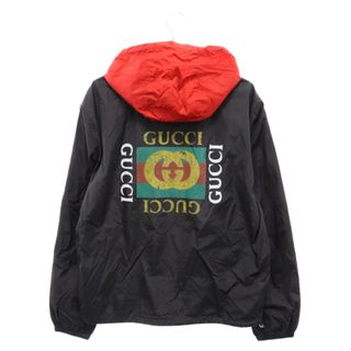 Gucci - GUCCI グッチ ヴィンテージロゴ フード付きウインドブレーカー ナイロンジャケット ブラック/レッド 473302 Z719B