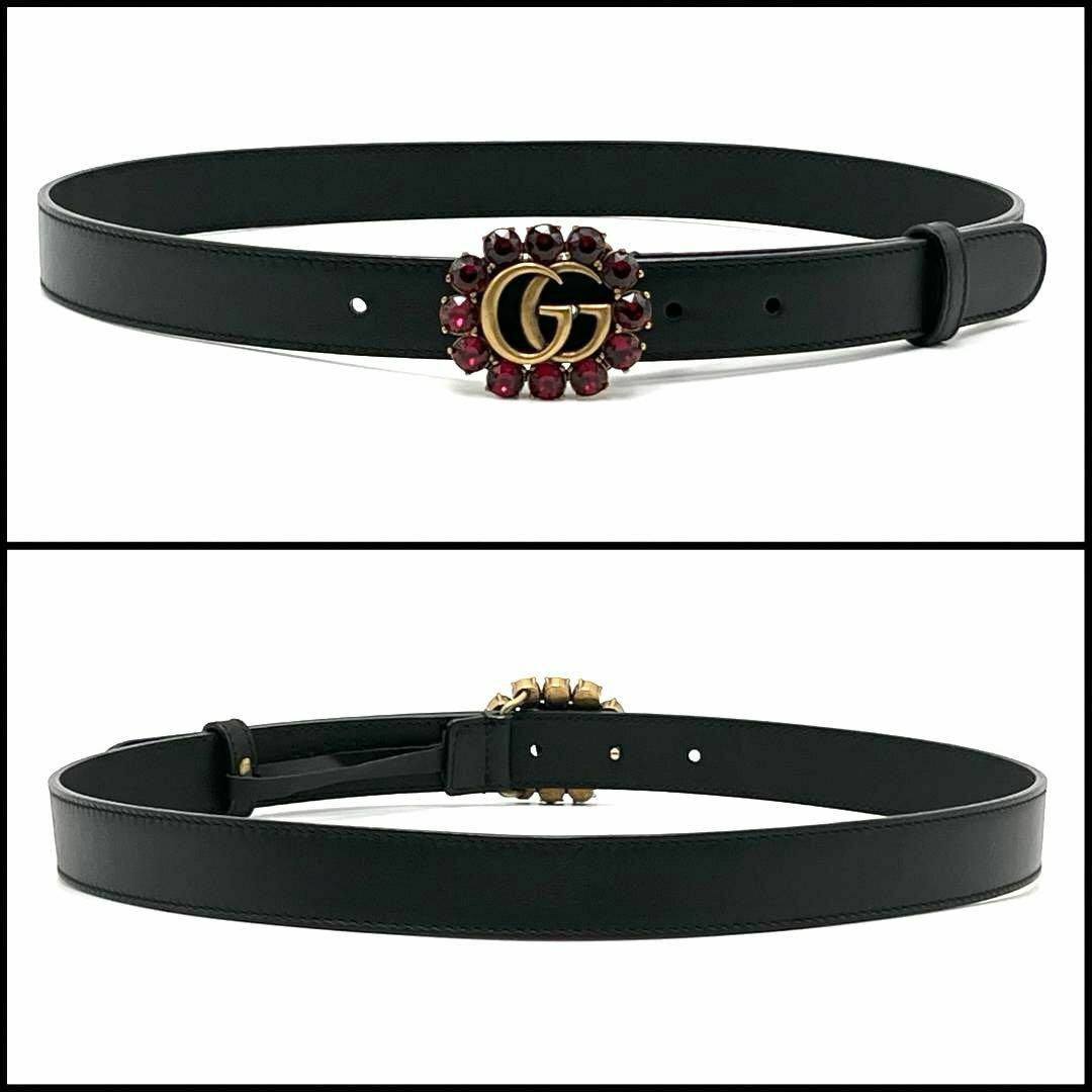 Gucci(グッチ)の【75-85cm・超美品】グッチ　レディース　ベルト　GG　クリスタル　レザー レディースのファッション小物(ベルト)の商品写真