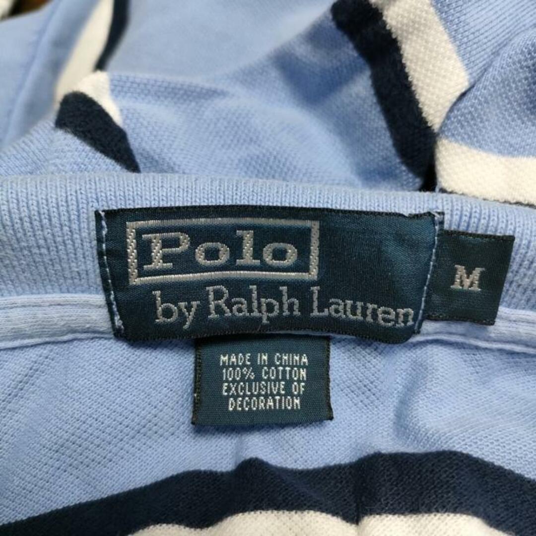 POLO RALPH LAUREN(ポロラルフローレン)のPOLObyRalphLauren(ポロラルフローレン) 半袖ポロシャツ サイズM メンズ - ライトブルー×黒×白 ボーダー メンズのトップス(ポロシャツ)の商品写真