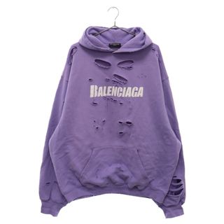 バレンシアガ(Balenciaga)のBALENCIAGA バレンシアガ 21SS Caps Destroyed Hoodie キャップス デストロイド フーディ プルオーバースウェットパーカー ダメージ加工 パープル 659403 TKVB6(パーカー)