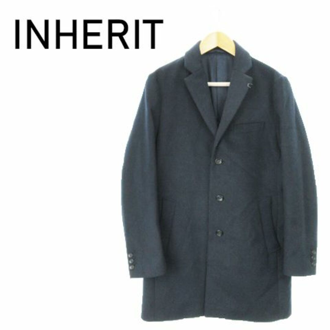 INHERIT(インヘリット)のインヘリット チェスターコート M 紺 メンズ 231122MN5R メンズのジャケット/アウター(チェスターコート)の商品写真