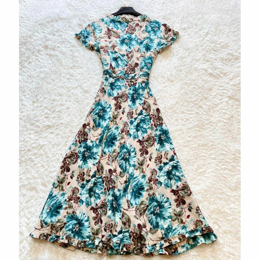 LAURA ASHLEY(ローラアシュレイ)の美品 ローラアシュレイ カシュクールロングワンピース 11号 L 花柄 シルク レディースのワンピース(ロングワンピース/マキシワンピース)の商品写真