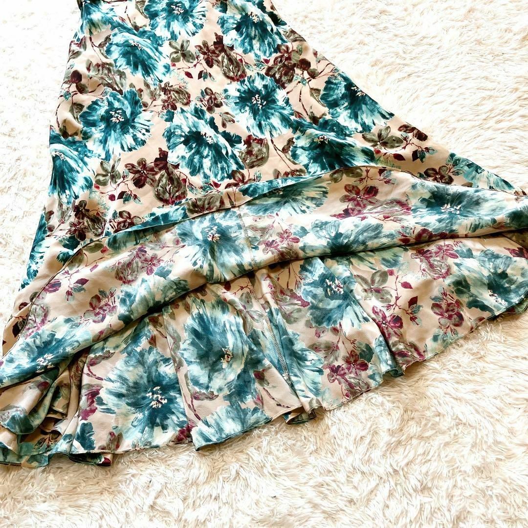 LAURA ASHLEY(ローラアシュレイ)の美品 ローラアシュレイ カシュクールロングワンピース 11号 L 花柄 シルク レディースのワンピース(ロングワンピース/マキシワンピース)の商品写真