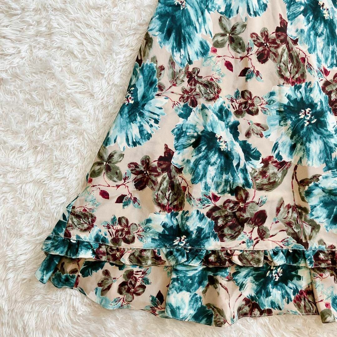 LAURA ASHLEY(ローラアシュレイ)の美品 ローラアシュレイ カシュクールロングワンピース 11号 L 花柄 シルク レディースのワンピース(ロングワンピース/マキシワンピース)の商品写真