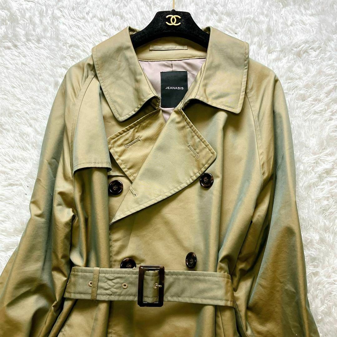 美品 ジーナシス BIGロングトレンチコート F カーキ 大きいサイズ ベルト 美品 ジーナシス BIGロングトレンチコート F カーキ 大きいサイズ ベルト