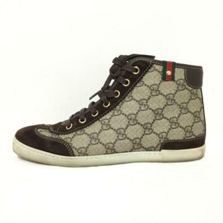 グッチ(Gucci)のGUCCI(グッチ) スニーカー 35 1/2 レディース - 296568 ベージュ×ダークブラウン×マルチ ハイカット/GGプラス・GGスプリーム/シェリー(ウェブ)/インソール取外し可 PVC(塩化ビニール)×スエード×レザー(スニーカー)