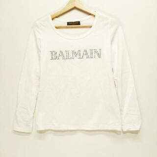 BALMAIN(バルマン) 長袖Tシャツ サイズ2 M レディース - 白 クルーネック/ラインストーン(Tシャツ(長袖/七分))