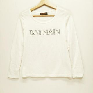 BALMAIN(バルマン) 長袖Tシャツ サイズ2 M レディース - 白 クルーネック/ラインストーン(Tシャツ(長袖/七分))