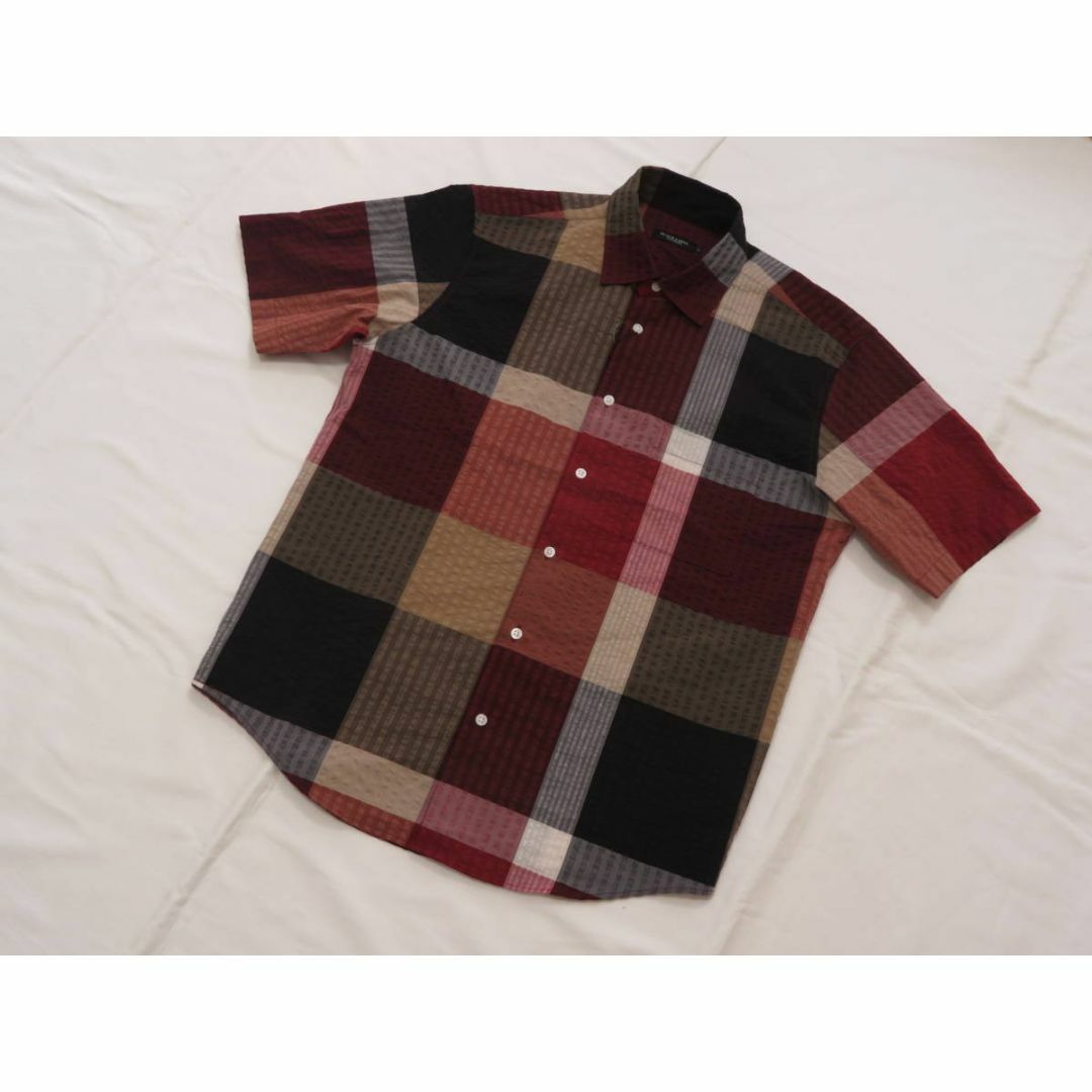 BLACK LABEL CRESTBRIDGE(ブラックレーベルクレストブリッジ)のブラックレーベル クレストブリッジ 高級半袖チェックシャツ M 赤系 メンズのトップス(シャツ)の商品写真