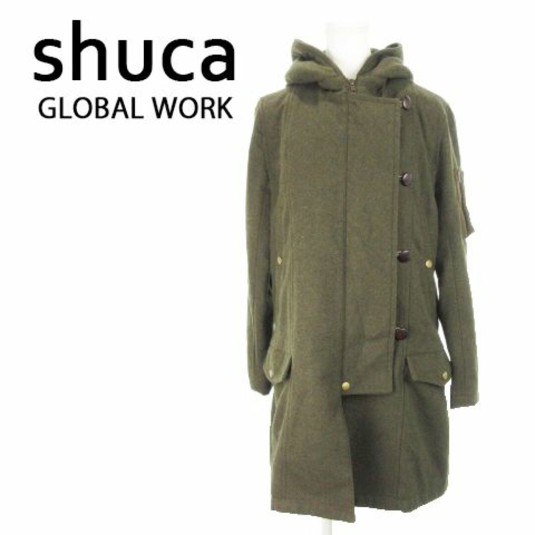 shuca GLOBALWORK(シュカグローバルワーク)のシュカグローバルワーク ロングコート ウール混 XL 緑 231025MN2R レディースのジャケット/アウター(ロングコート)の商品写真