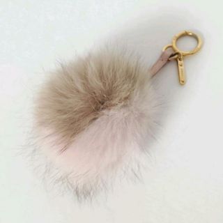 FENDI(フェンディ) キーホルダー(チャーム) ポンポンチャーム ライトピンク×ダークブラウン×ゴールド ファー×レザー×金属素材