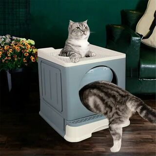 【ライトブルー】 キャットトイレ 折りたたみ式 猫用トイレ ペットトイレ (猫)
