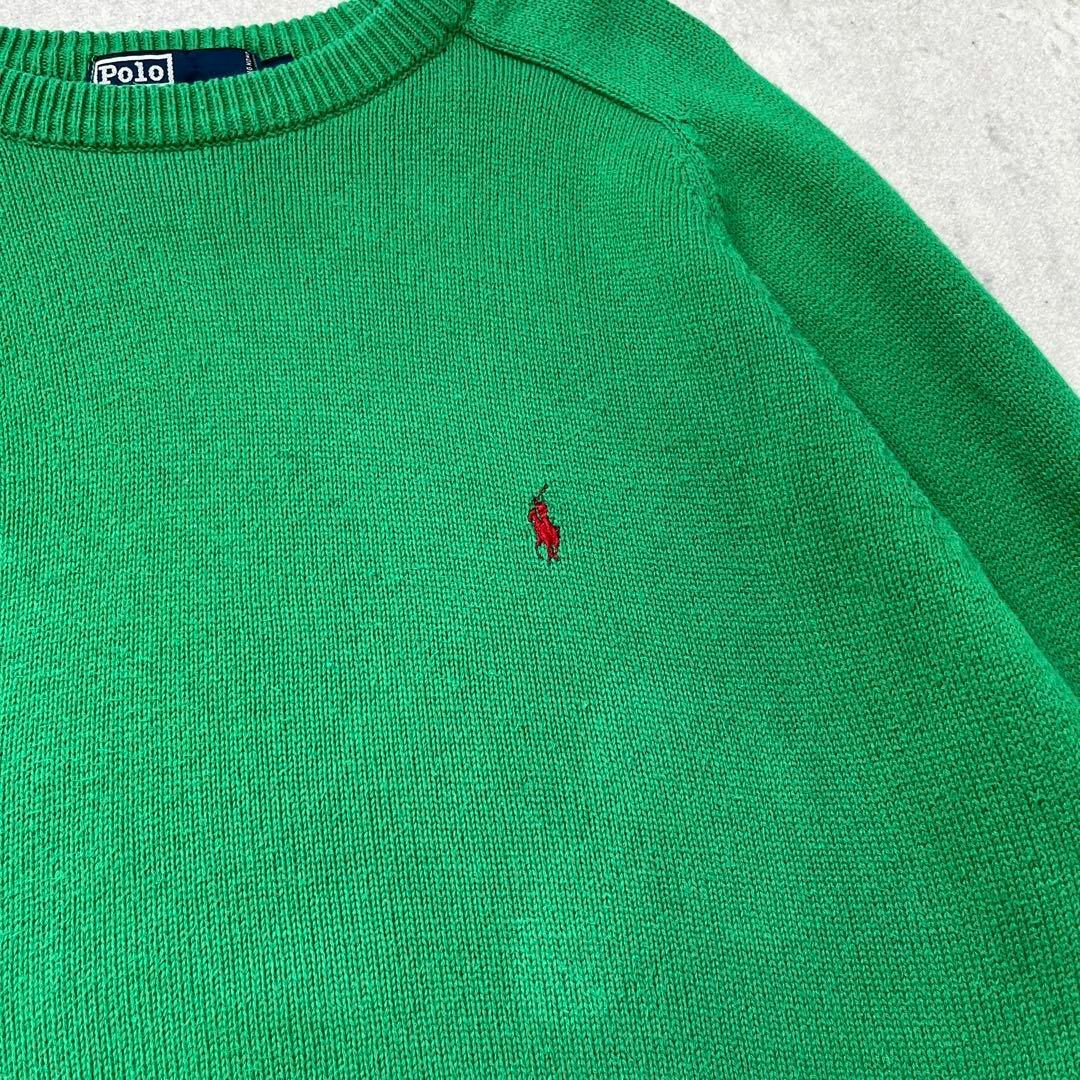 POLO RALPH LAUREN(ポロラルフローレン)の【90s ポロラルフローレン】L相当 ラグラン 刺繍ロゴ 綿コットン ニット 緑 その他のその他(その他)の商品写真