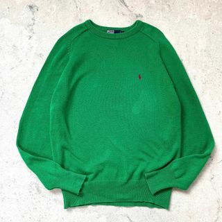 ポロラルフローレン(POLO RALPH LAUREN)の【90s ポロラルフローレン】L相当 ラグラン 刺繍ロゴ 綿コットン ニット 緑(その他)