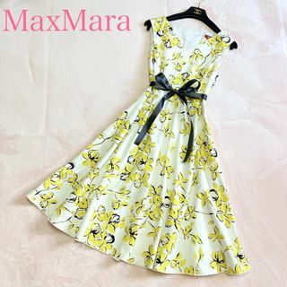 マックスマーラ(Max Mara)の美品 マックスマーラ ひざ丈ワンピース Aライン フレア 40 M 花柄 総柄(ひざ丈ワンピース)