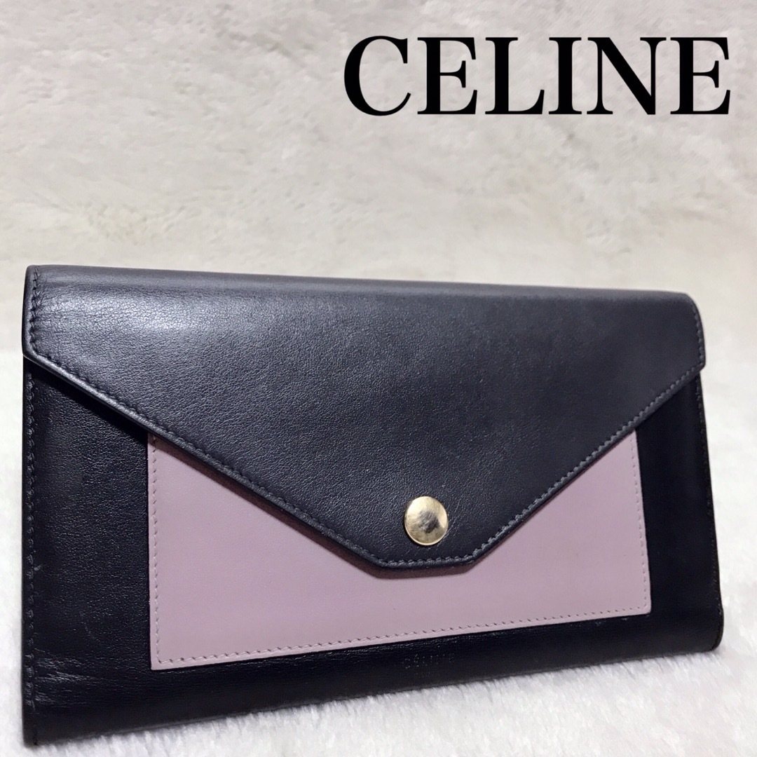 celine(セリーヌ)の希少 CELINE セリーヌ バイカラー レザー ウォレット 長財布 折り財布 レディースのファッション小物(財布)の商品写真