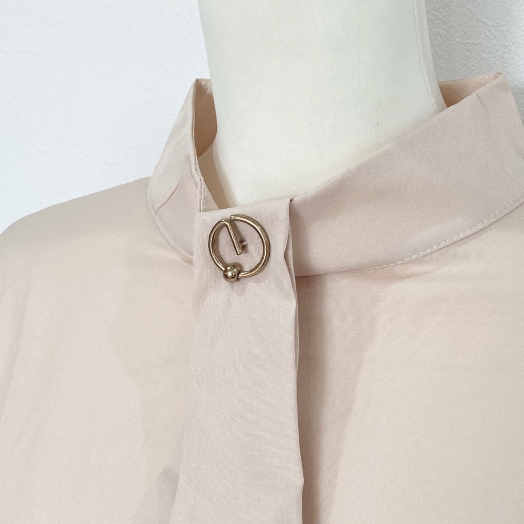 とろみシャツ　リボンタイ　カットソー　レディース　ブラウス　ベージュ　XL レディースのトップス(シャツ/ブラウス(長袖/七分))の商品写真