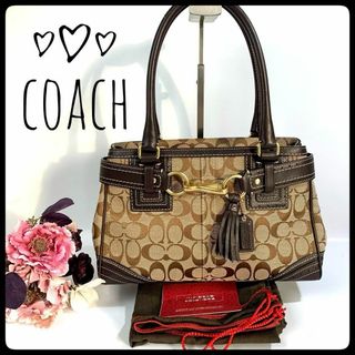 コーチ(COACH)のコーチ シグネチャーキャンバス レザー ハンドバッグ ブラウン 型番10507(ハンドバッグ)