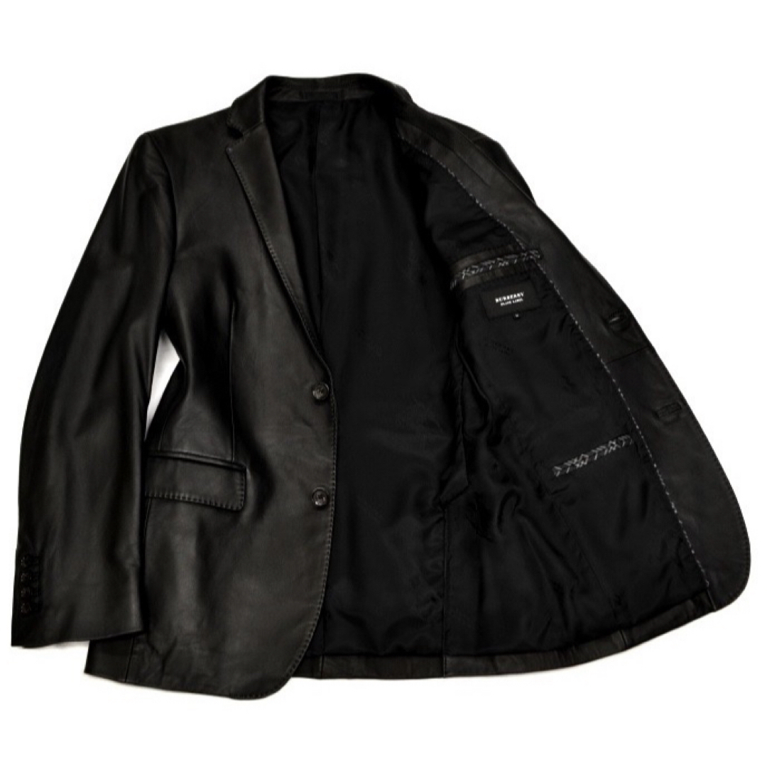 BURBERRY BLACK LABEL(バーバリーブラックレーベル)のサイズLL 新品同様 バーバリーブラックレーベル ラムレザー 2Bジャケット黒 メンズのジャケット/アウター(テーラードジャケット)の商品写真