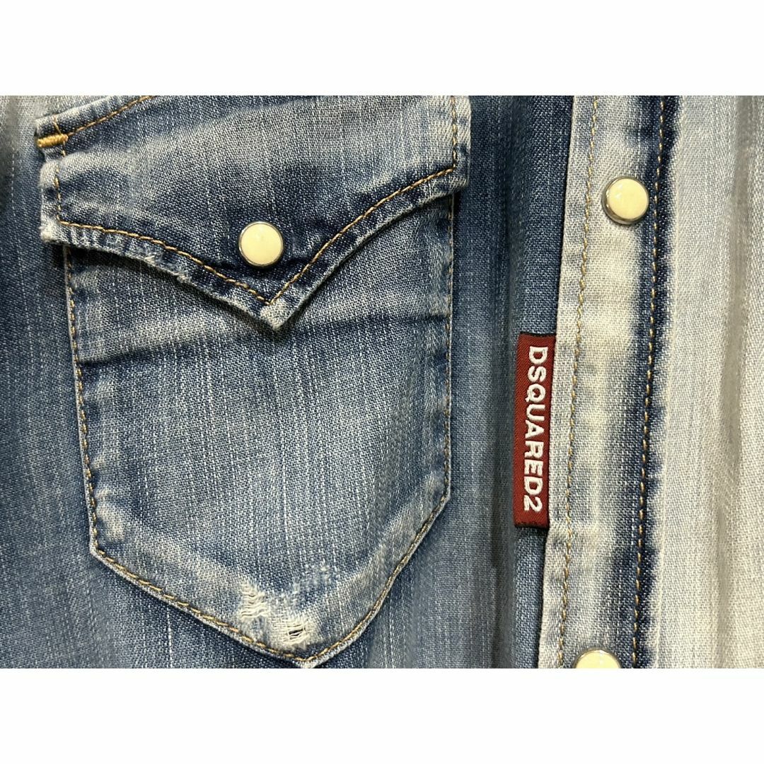 DSQUARED2(ディースクエアード)の＊DSQUARED2 ダメージ 加工 長袖 デニム シャツ イタリア製 48 メンズのトップス(シャツ)の商品写真