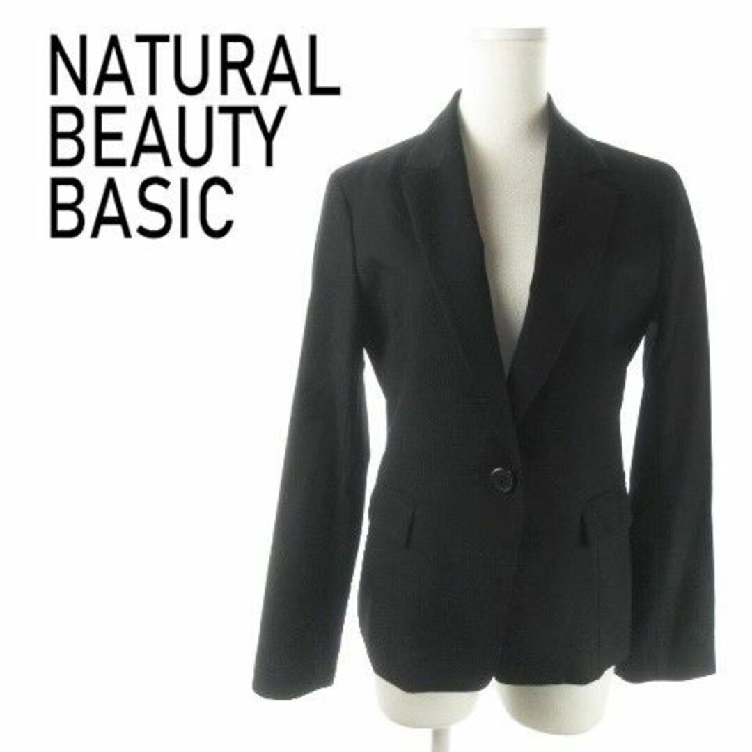 NATURAL BEAUTY BASIC(ナチュラルビューティーベーシック)のNBB テーラードジャケット 総裏地 ストライプ M 黒 220324AO3A レディースのジャケット/アウター(テーラードジャケット)の商品写真