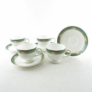 ウェッジウッド(WEDGWOOD)の美品 WEDGWOOD ウェッジウッド ランボーン ティーカップ＆ソーサー 4客 セット リー 金彩 緑 ホワイト SU6198T (グラス/カップ)